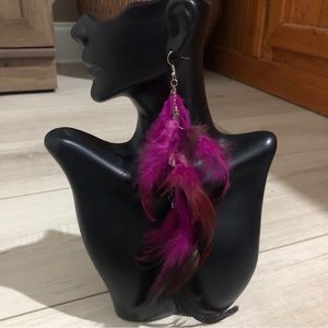 Bebe pink / black feather earrings